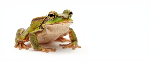 Obraz premium Common Frog Alert as it preps to jump on white background
