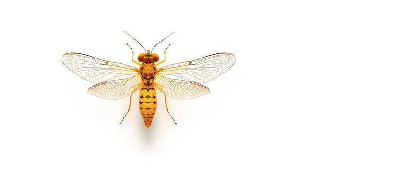 Close-up of a male firefly on a plain white background