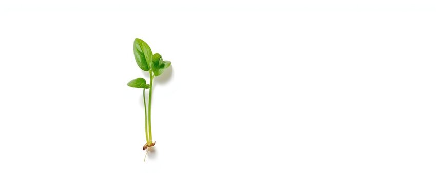 Microgreen of young pea plant isolated against white backdrop