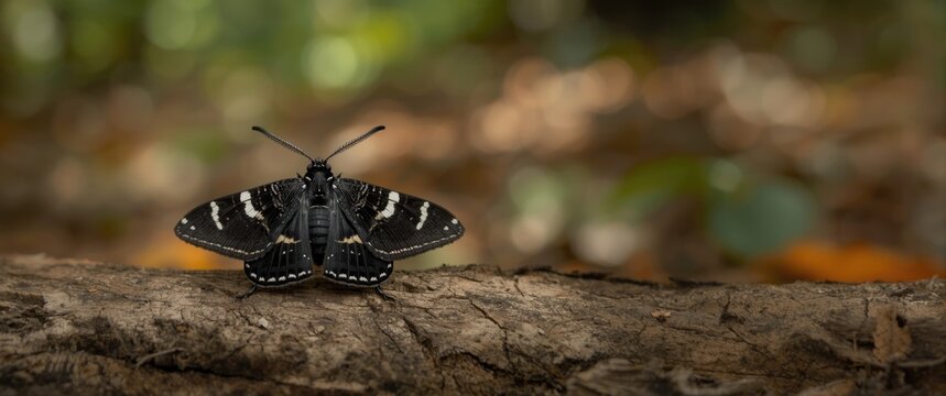 Natural Closeup of a Dark Syngrapha Ain Owlet Moth Perched on Wood
