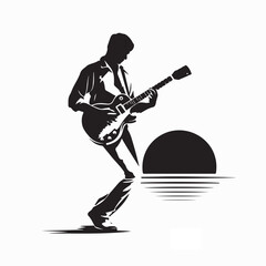 Black Silhouette Of Rock Guitar Player Vector on white background