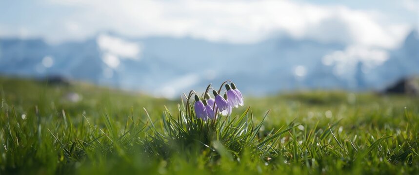 Alpine snowbells (Soldanella alpina) of the Primulaceae family found in mountain environments
