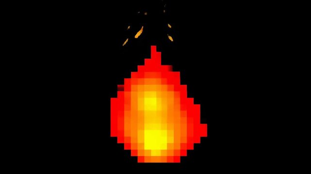 Animated pixelated flame effect on a black background. Represents energy, warmth, and dynamic visual elements for creative projects
