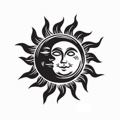 Sun Moon Harmony Vector. Black and white Sun Moon Harmony Image Vector 