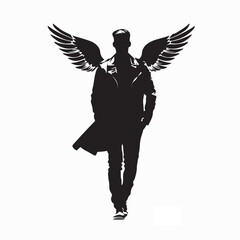 Winged Young Man in Leather Jacket. Love Concept Vector