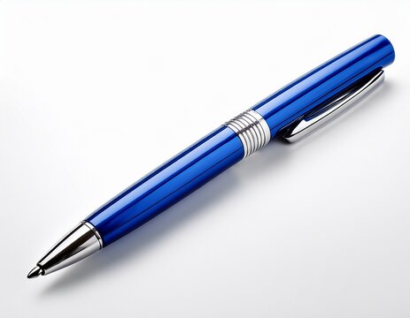 blue ballpoint pen isolated on white background close up studio shot
