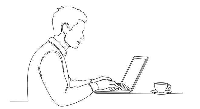Man Working on Laptop Computer.
