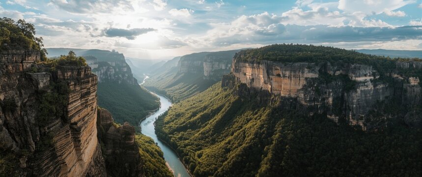 Bird's-eye view of the Hoces del Duraton natural park located in Segovia, Spain
