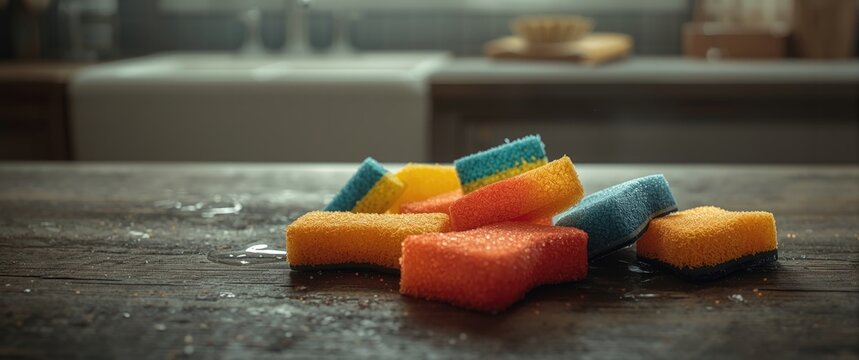 Kitchen and bathroom sponges for dishwashing and surface cleaning