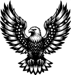 Fototapeta premium Crowned eagle emblem, symmetrical wings, monochrome black ink, high contrast, professional logo design