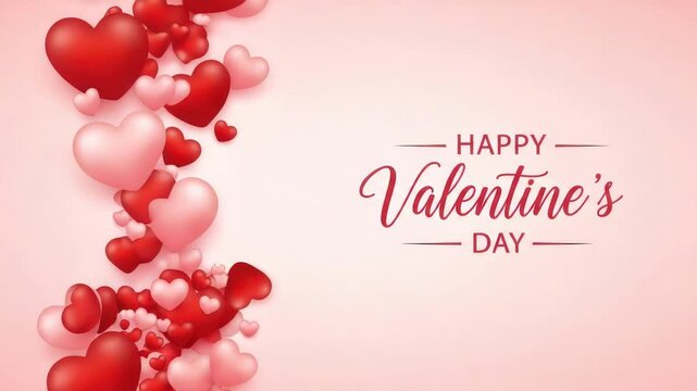 Happy valentines day greeting with red and pink hearts on gradient background