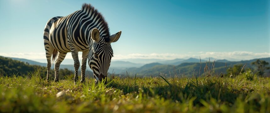 Lubango, Angola: Zebra feeding on grass