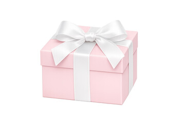 Obraz premium Pink gift box with white satin bow, presenting a lovely surprise for celebration, birthday, or anniversary on transparent background