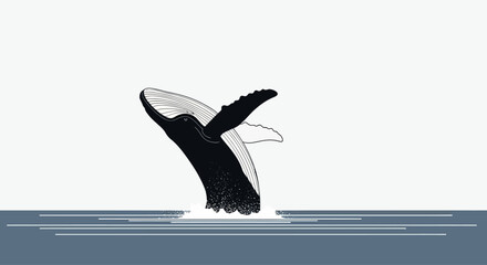 Whale Tail Silhouette Diving into Ocean. © Shal_Kafa_Alfattah
