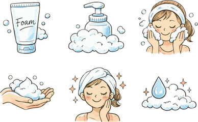 Facial Foam and Skincare Routine Clipart