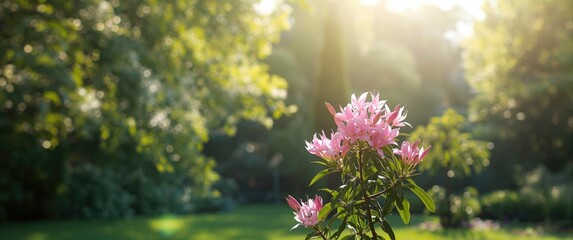 Obraz premium Pink-flowered Nerium oleander: a small tree or shrub and one of the most toxic garden plants