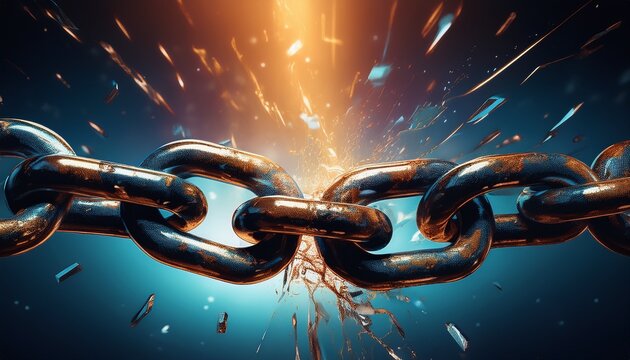 broken chains breaking apart symbolizing freedom