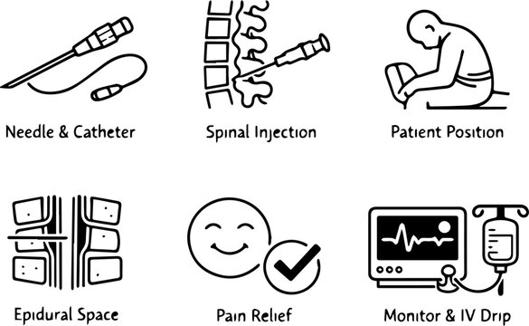 Epidural and Pain Management Medical Icons Set