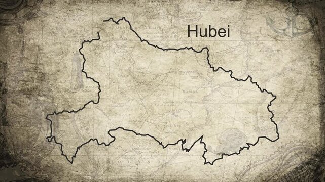 Hubei Province map drawn on a cartography background sheet of paper