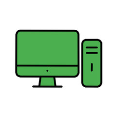 Green Desktop Computer Icon Representing Eco Technology and Digital Workspace