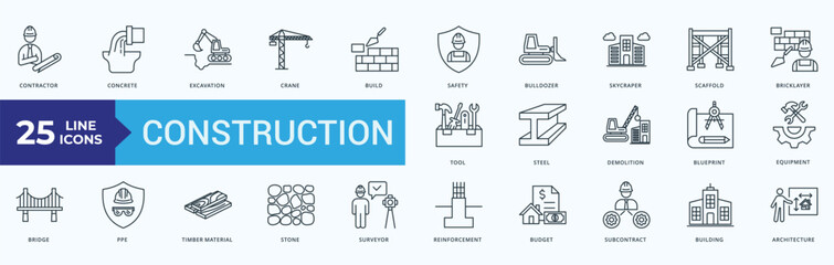 Construction Icon Pack Illustration Vector Outline Style © Siti