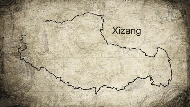 Tibet Autonomous Region map drawn on a cartography background sheet of paper