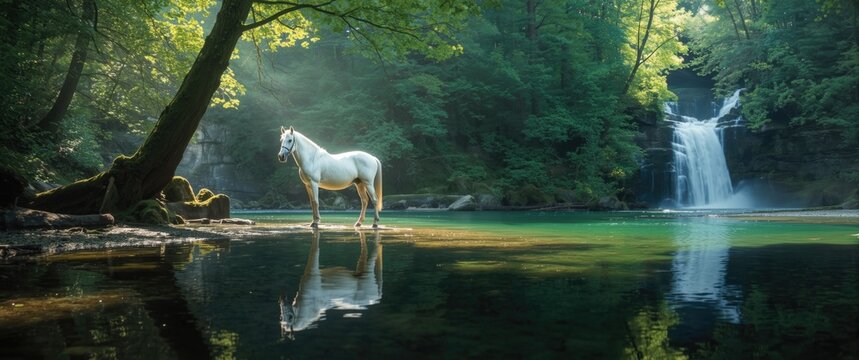 Whitehorse Falls with Horse in the Woods - Umpqua River Basin, OR