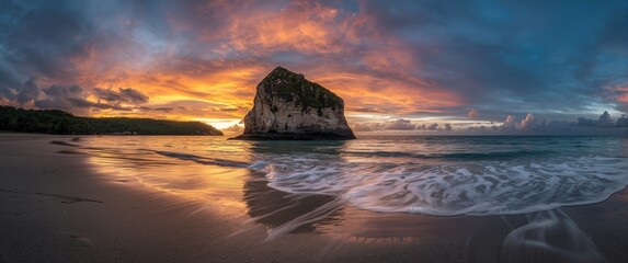 spectacular sunset with rocky scenery