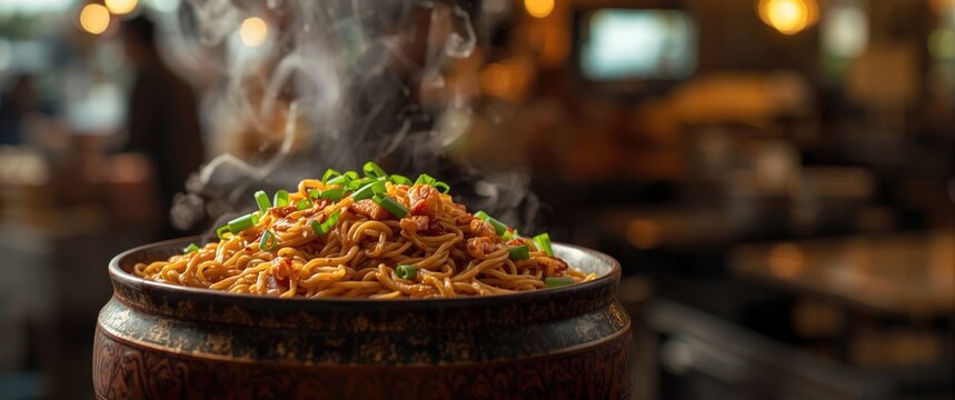 Traditional Pottery Presentation of Indomie Goreng or Fried Noodle
