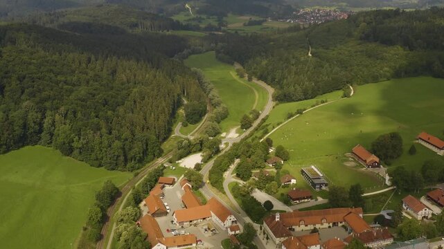 Aerial view beside the village of Marbach in Germany on a sunny day in summer.