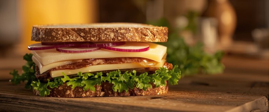 Sandwich featuring headcheese, cheese, radish, and lettuce on crispbread