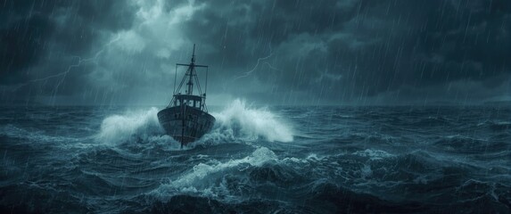 Obraz premium A boat floating in the water being propelled by the waves