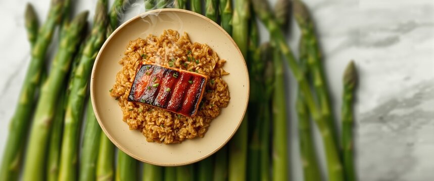 Fried rice with a salmon topping