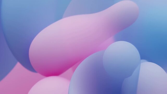 Abstract composition of soft, amorphous shapes in pastel hues of blue and pink, creating a 3D effect