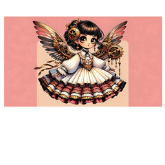 Steampunk Chibi Angel with Mechanical Wings