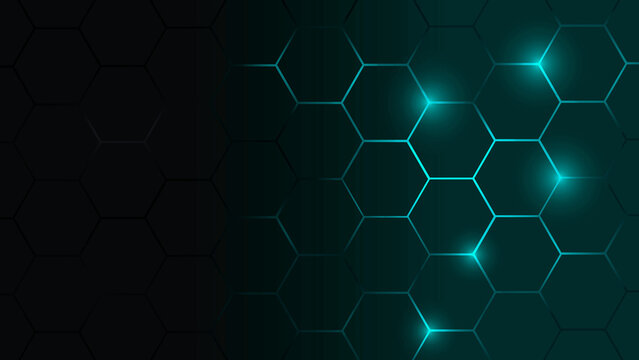 Abstract futuristic blue honeycomb hexagon pattern background with glowing light effects