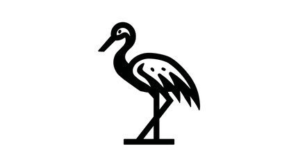 Fototapeta premium Elegant minimalist black vector icon illustration of a standing stork or crane bird on a white background, simple wildlife design