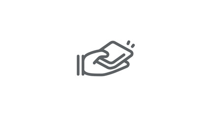 Fototapeta premium Minimalist line icon of a hand holding a card, symbolizing payment, transaction, identification, gift, or membership concept