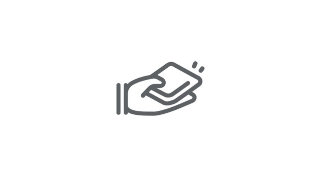 Minimalist line icon of a hand holding a card, symbolizing payment, transaction, identification, gift, or membership concept