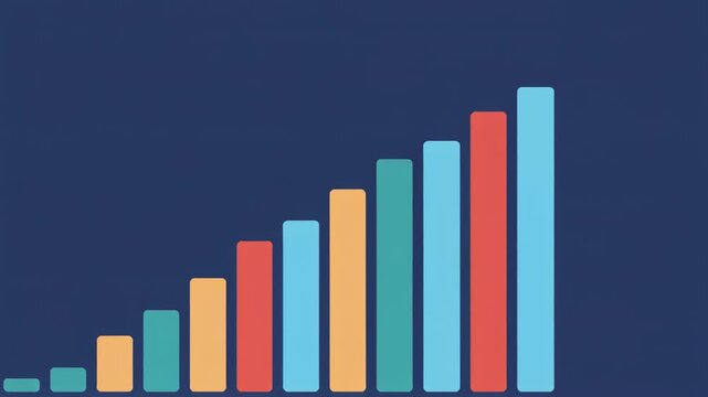 Flat design bar graph rising upwards, seamless loop, business growth and data analytics concept