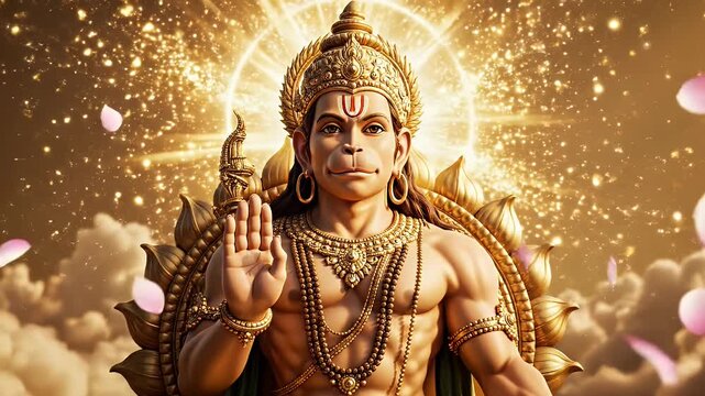 Majestic Hanuman Digital Art - A digital video of Hanuman, the revered divine monkey deity in Hindu mythology.