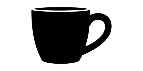A single black ceramic coffee mug with a handle stands isolated on a white background as a blank empty object for a morning espresso or hot breakfast beverage