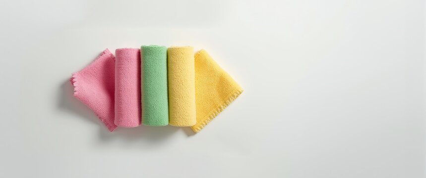 Rolled microfiber cloths displayed against a white backdrop