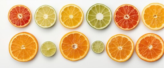 Obraz premium Isolated citrus fruit slices on a white background