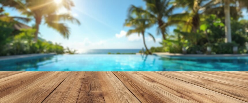 Swimming Pool Scene as Wood Table Top Background