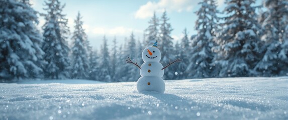Fototapeta premium Miniature snowman with a cheerful expression