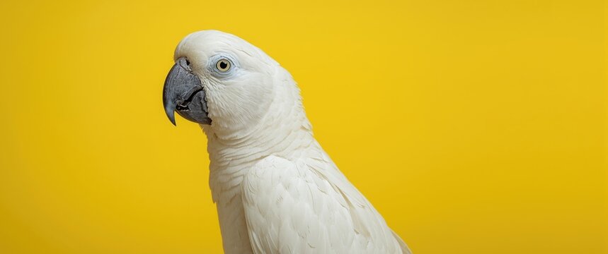 Animal portrait of a yellow and white parrot isolated on a white background