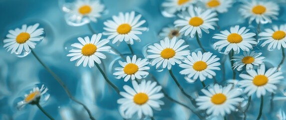 Water-submerged chamomile flowers for desktop wallpaper