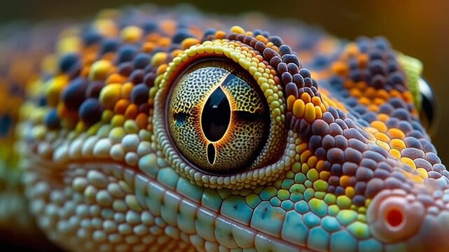 Close-up of colorful lizard eye with scaled skin in natural habitat