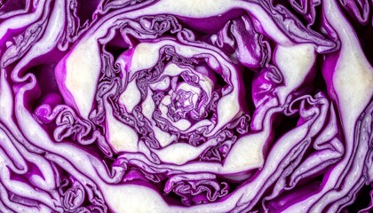 Obraz premium Abstract fractal pattern of sliced red cabbage, organic vegetable